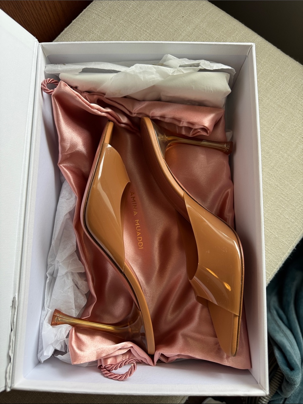 Amina Muaddi Alexa Glass Slipper, size 38, Latte color - Picture 9 of 9